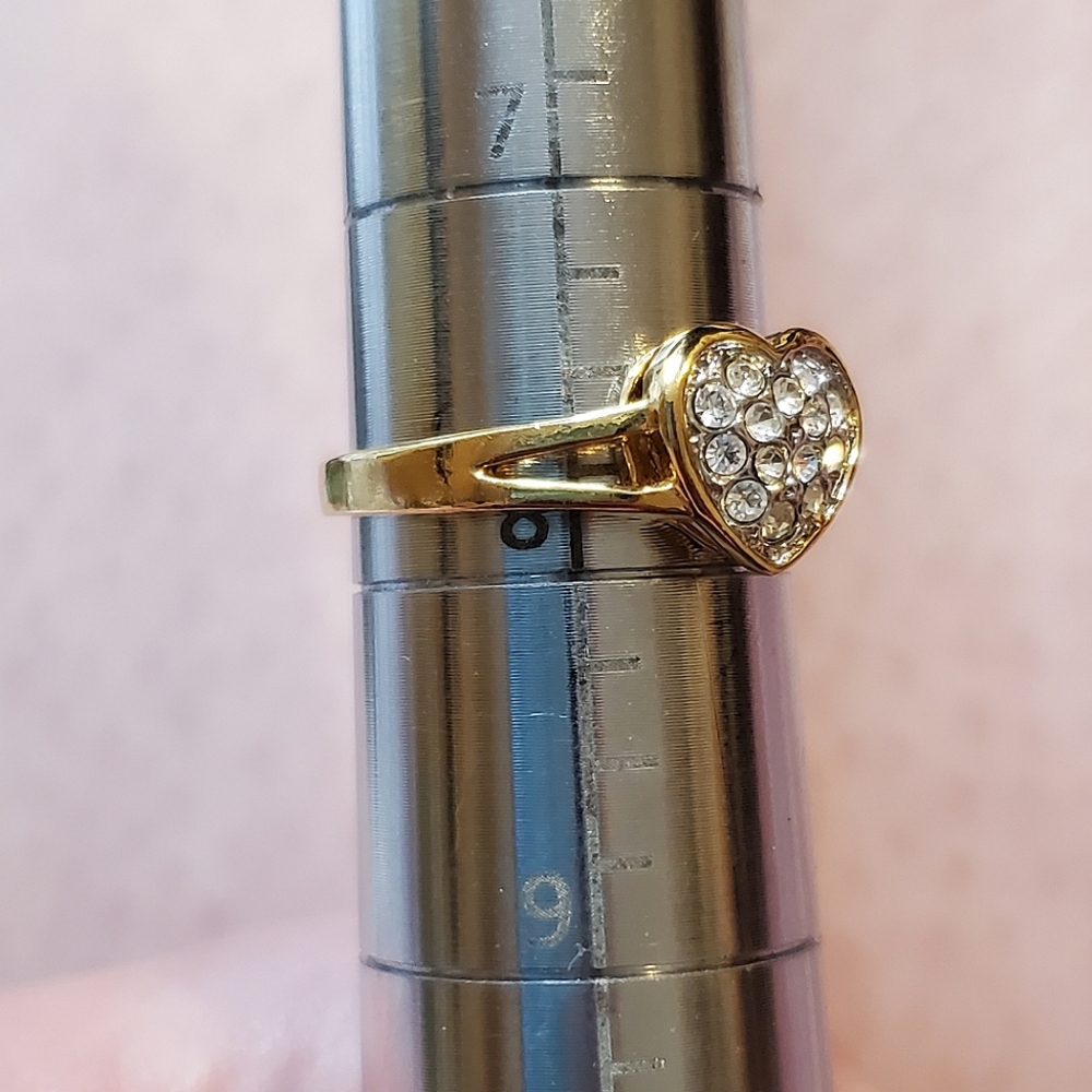 Pave Rhinestone Heart Ring In Gold Tone - Picture 3 of 4